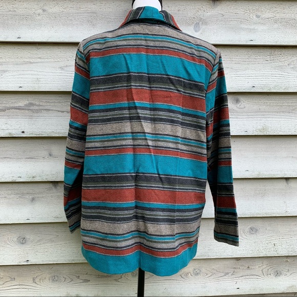 Vintage 80s Wool Blend Striped Print Collared V-Neck Long Sleeve Casual Jacket - Picture 15 of 16